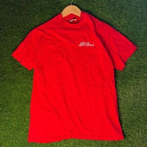 Vintage LL Bean T Shirt Mens Medium Red Script Logo Made in USA Cotton Tee